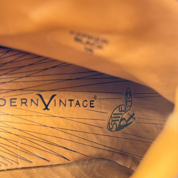 Modern Vintage Black Ankle Bootie Parker 38 Womens Boot Platform Leather Pull On - Picture 10 of 12